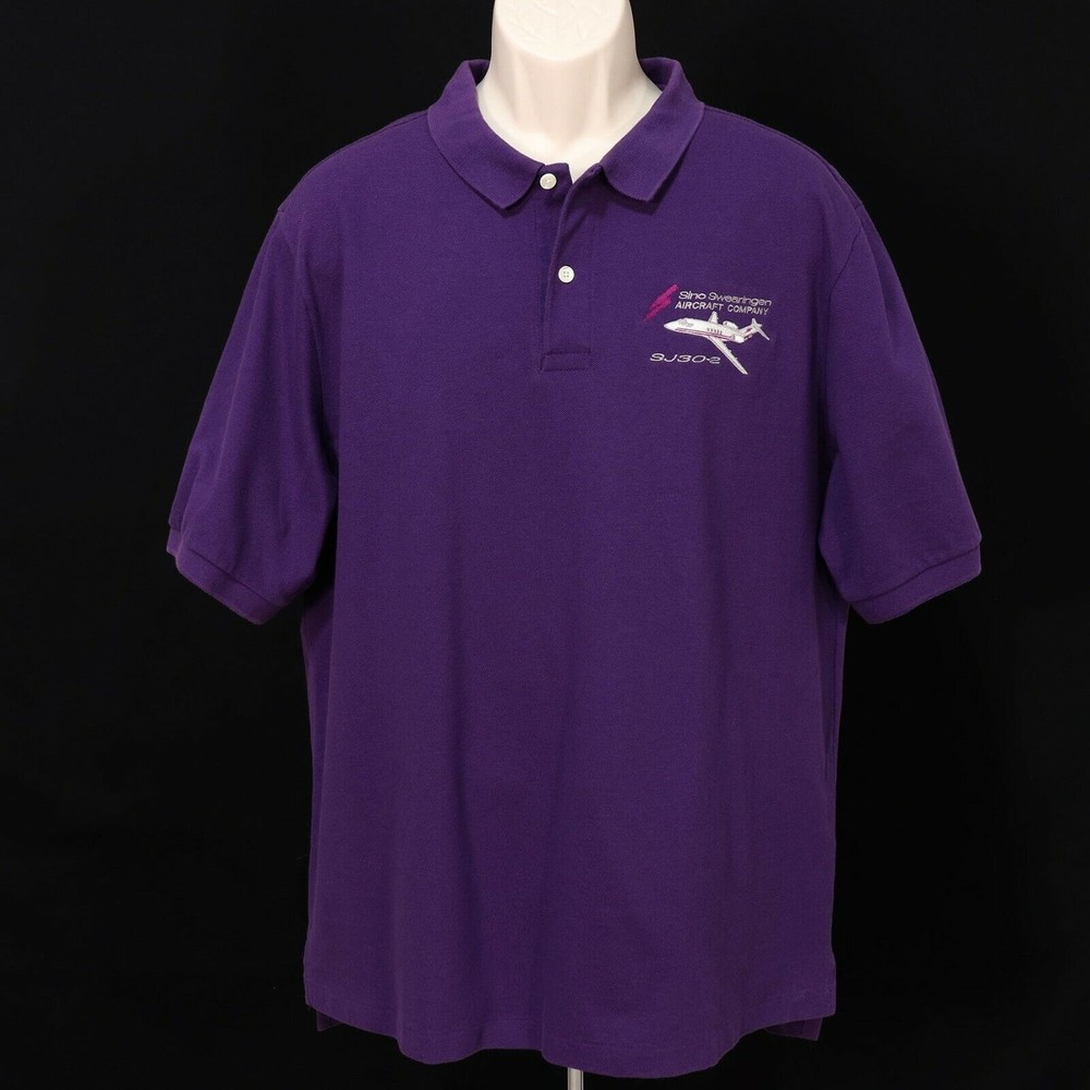 Sino Swearingen Sj30-2 Mens Vtg Polo Shirt Xl Purple Aircraft Company Airplane